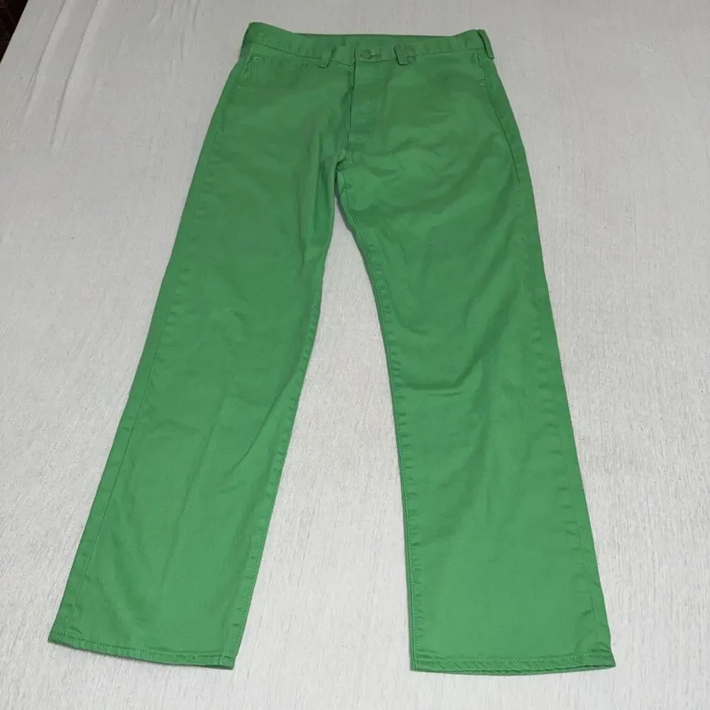 Levi’s 501 Jeans Men 36x32 34x30 Actual Lime Green Denim Straight Fit Button EUC